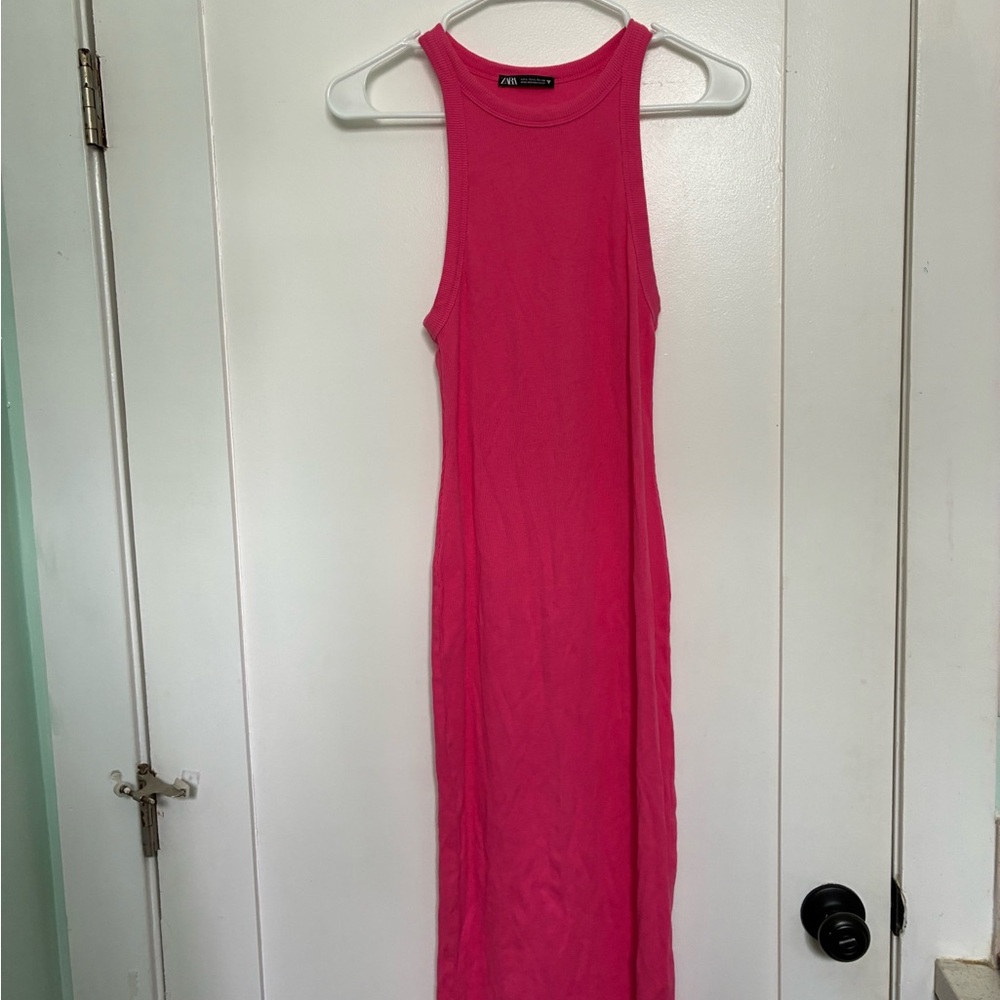 Zara Pink Halter Bodycon Midi Dress